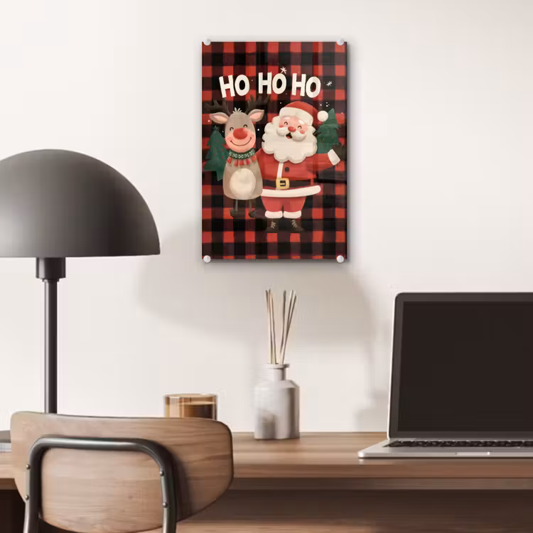 Glas schilderij - Kerstman - Rendier - Tekst - Rood - Zwart — 7
