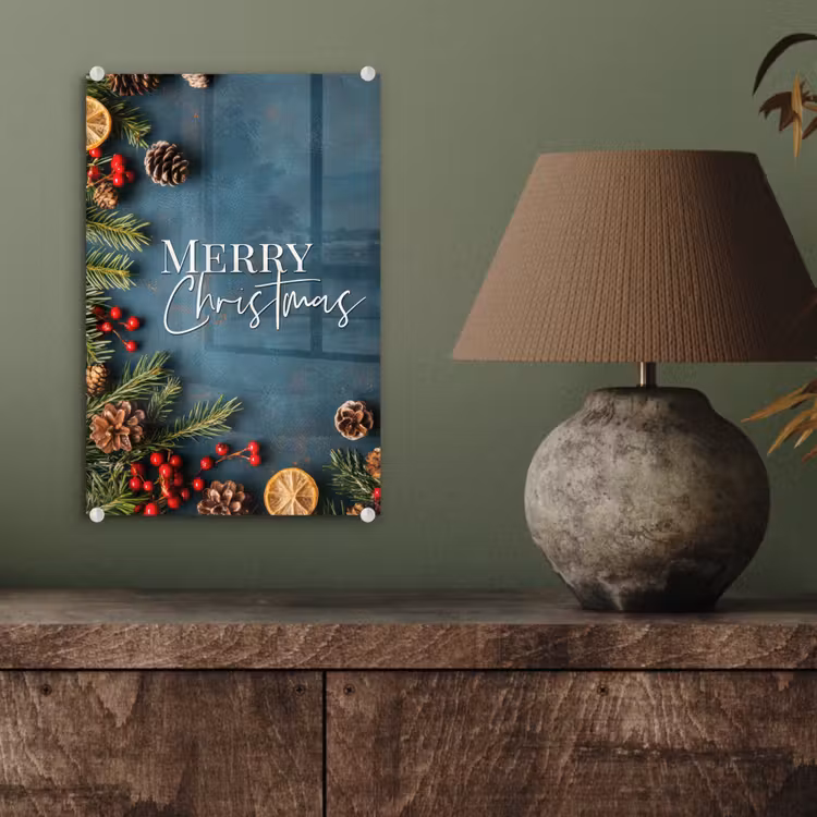 Glas schilderij - Merry Christmas - Blauw - Kerst - Winter — 4
