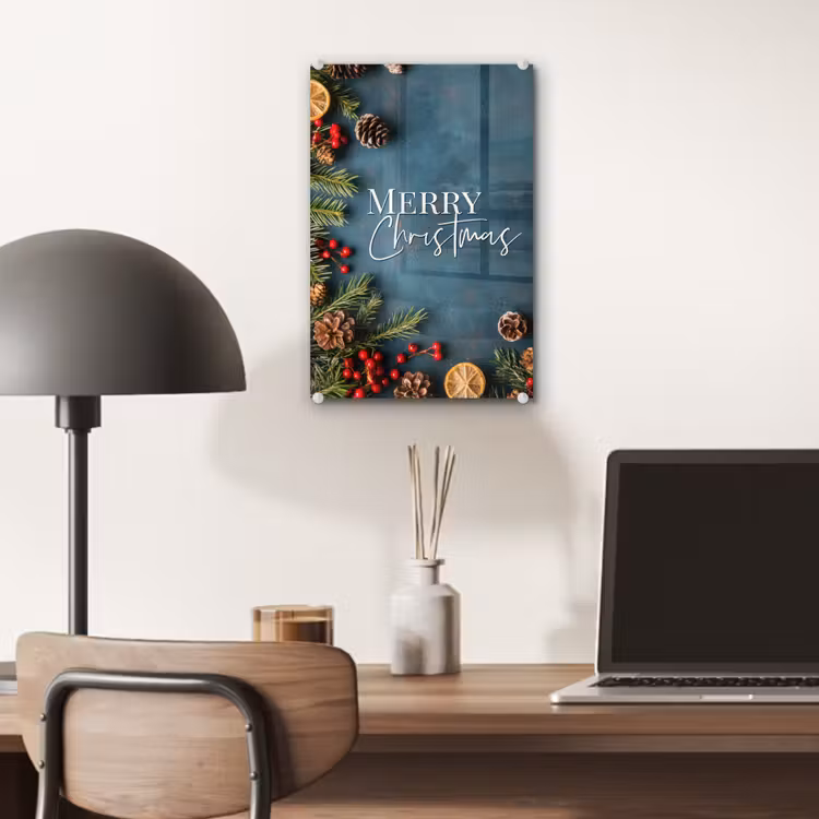Glas schilderij - Merry Christmas - Blauw - Kerst - Winter — 7