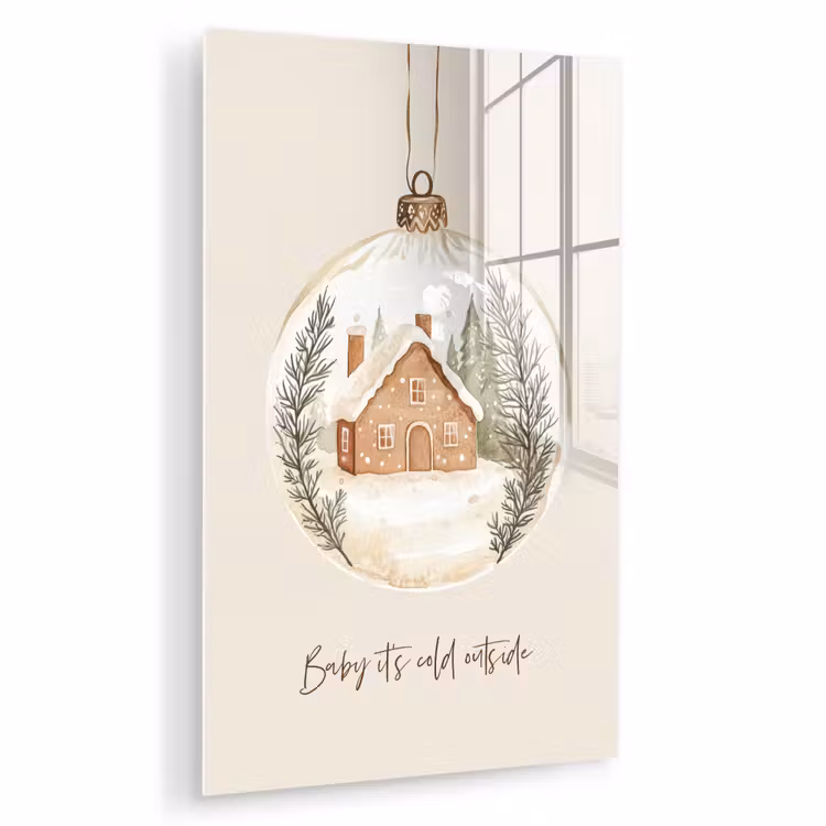 Glas schilderij - Quote - Winter - Kerst - Beige - Kerstbal — 1