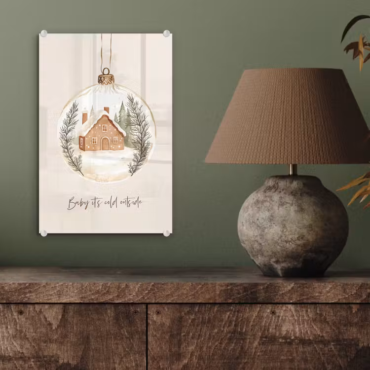 Glas schilderij - Quote - Winter - Kerst - Beige - Kerstbal — 4