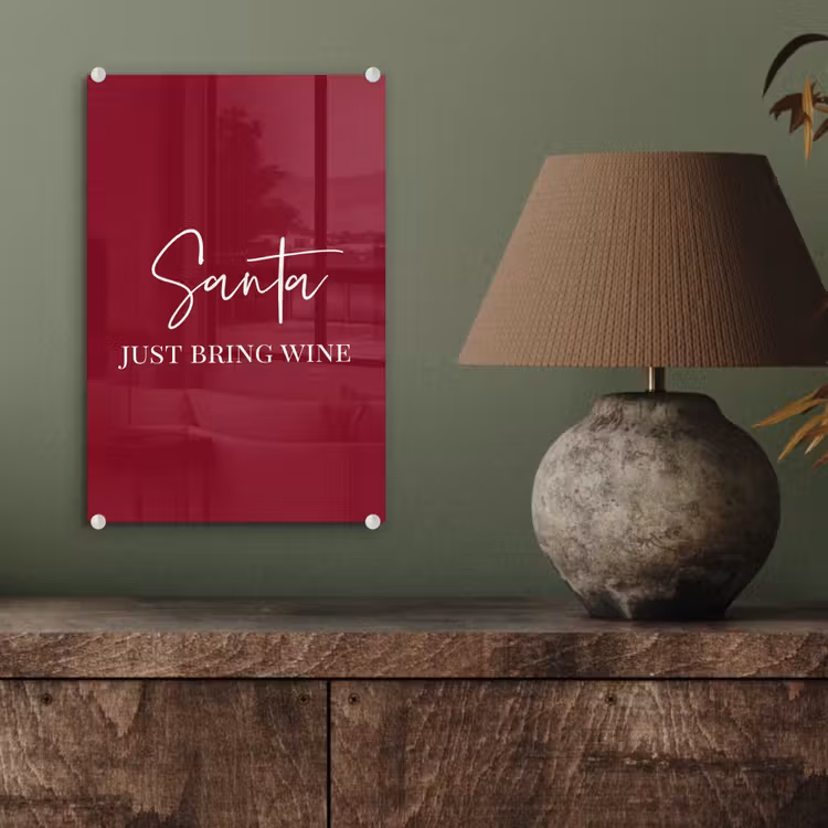 Glas schilderij - Santa - Wine - Rood - Kerst - Kerstman — 4