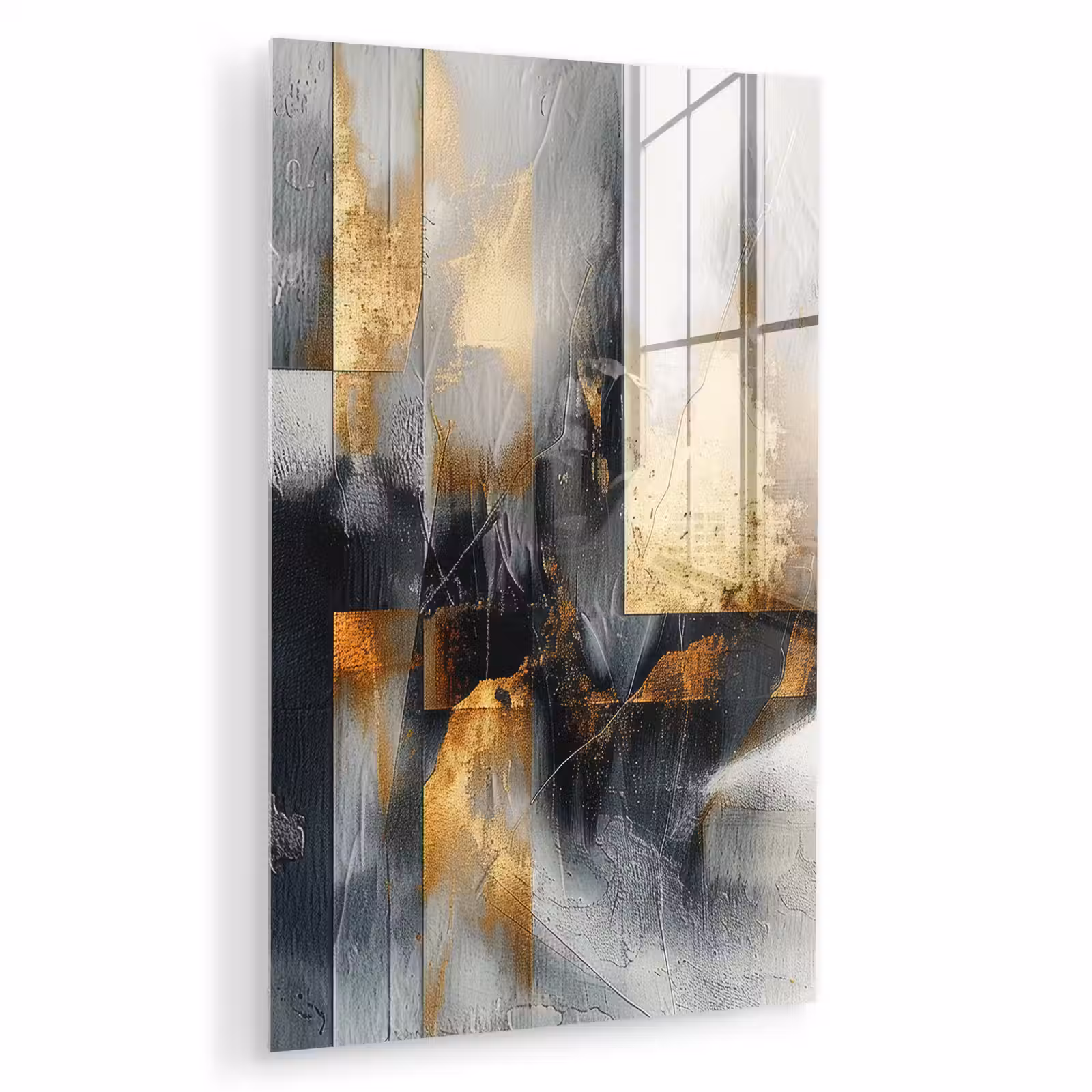 Glas schilderij - Kunst - Goud - Zilver - Abstract — 1