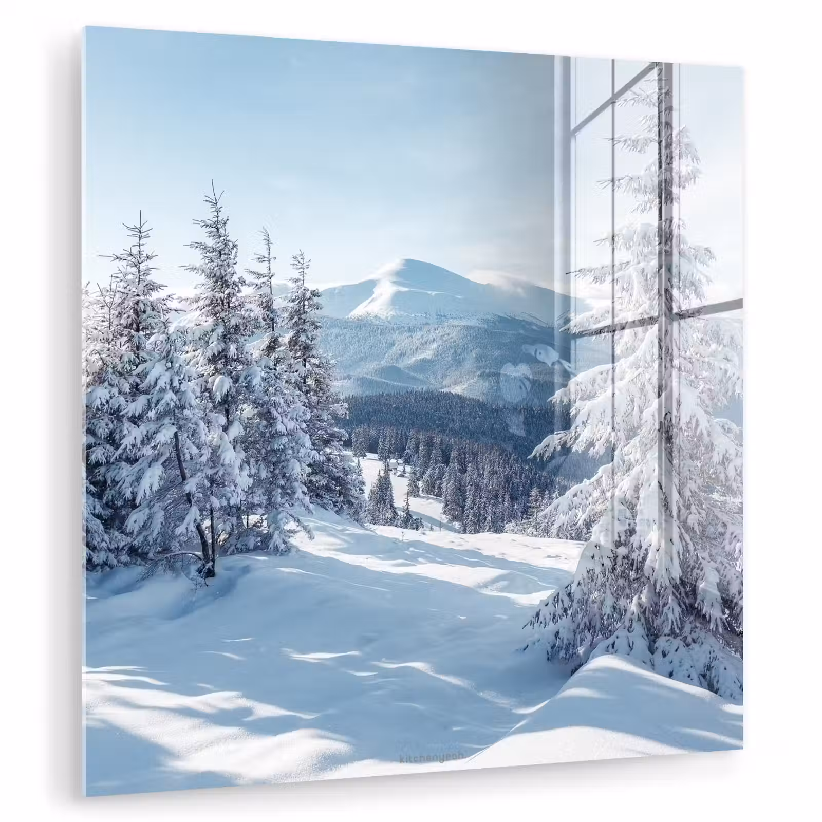 Glas schilderij - Sneeuw - Winter - Landschap - Bergen — 1