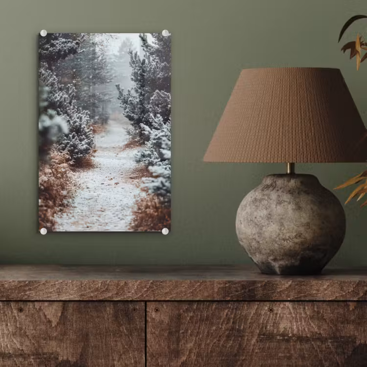 Glas schilderij - Bos - Winter - Bomen - Natuur - Pad - Sneeuw — 4