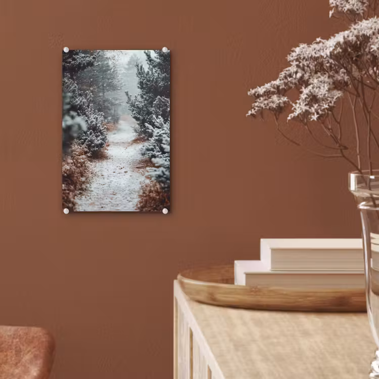 Glas schilderij - Bos - Winter - Bomen - Natuur - Pad - Sneeuw — 6