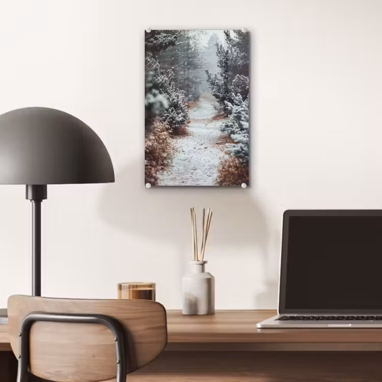 Glas schilderij - Bos - Winter - Bomen - Natuur - Pad - Sneeuw — 7