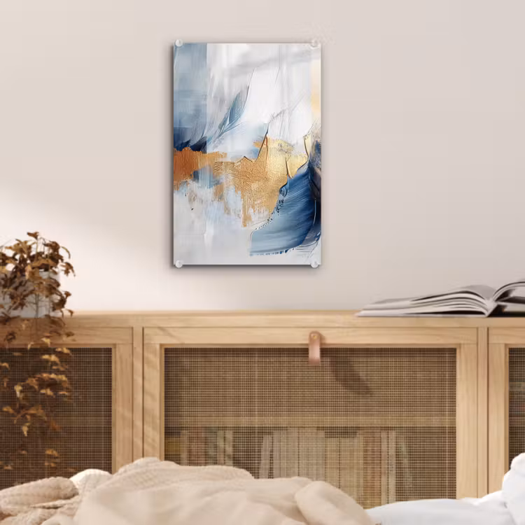 Glas schilderij - Goud - Blauw - Watercolor - Kunst - Modern — 5