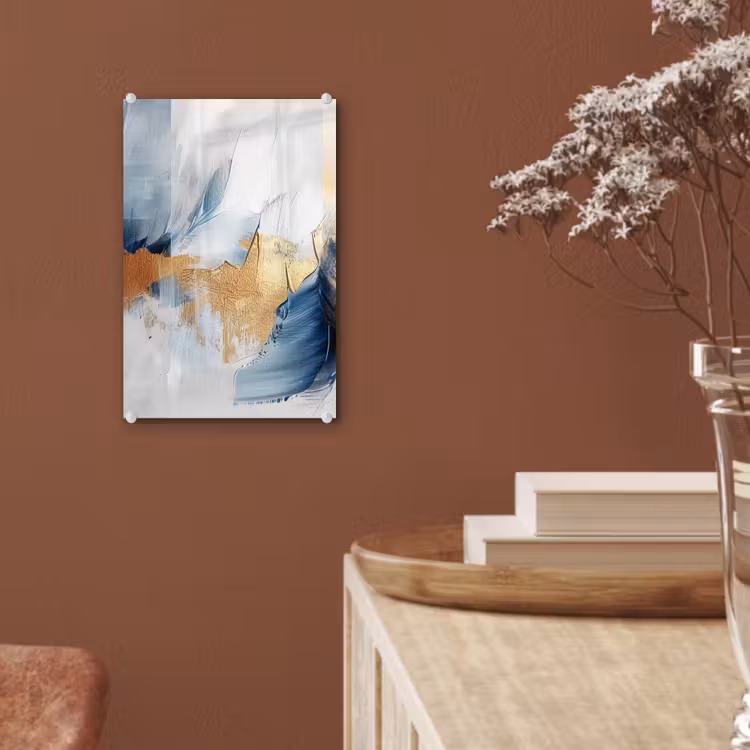 Glas schilderij - Goud - Blauw - Watercolor - Kunst - Modern — 6