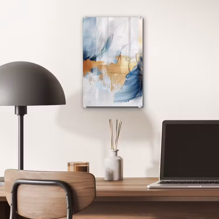 Glas schilderij - Goud - Blauw - Watercolor - Kunst - Modern — 7