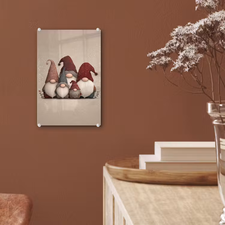 Glas schilderij - Kabouters - Kerst - Sneeuw - Puntmutsen — 6