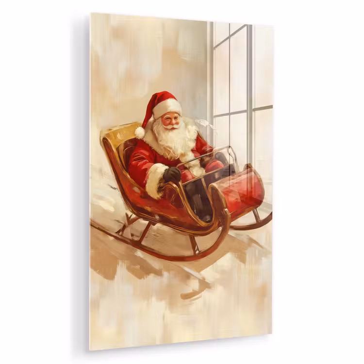 Glas schilderij - Kerst - Slee - Kerstman — 1