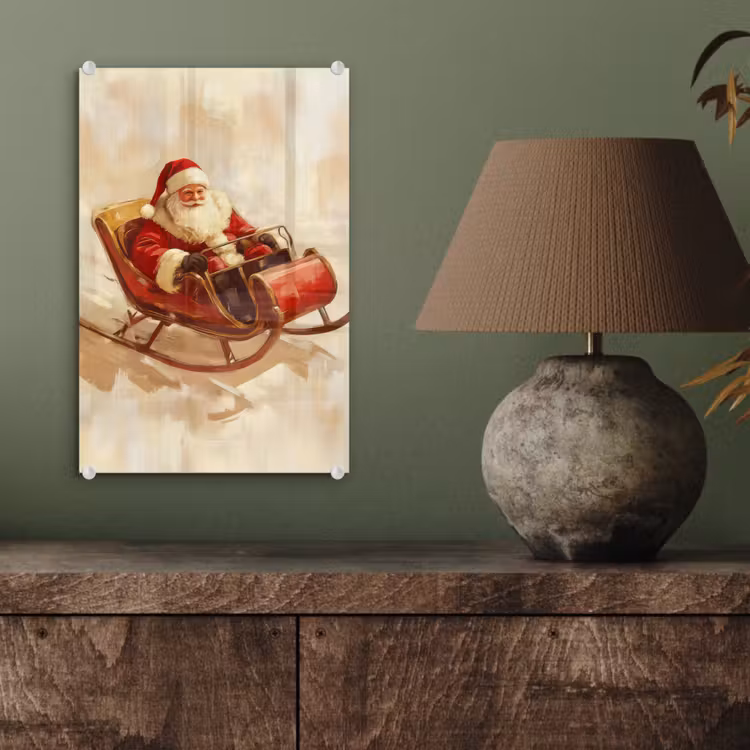 Glas schilderij - Kerst - Slee - Kerstman — 4