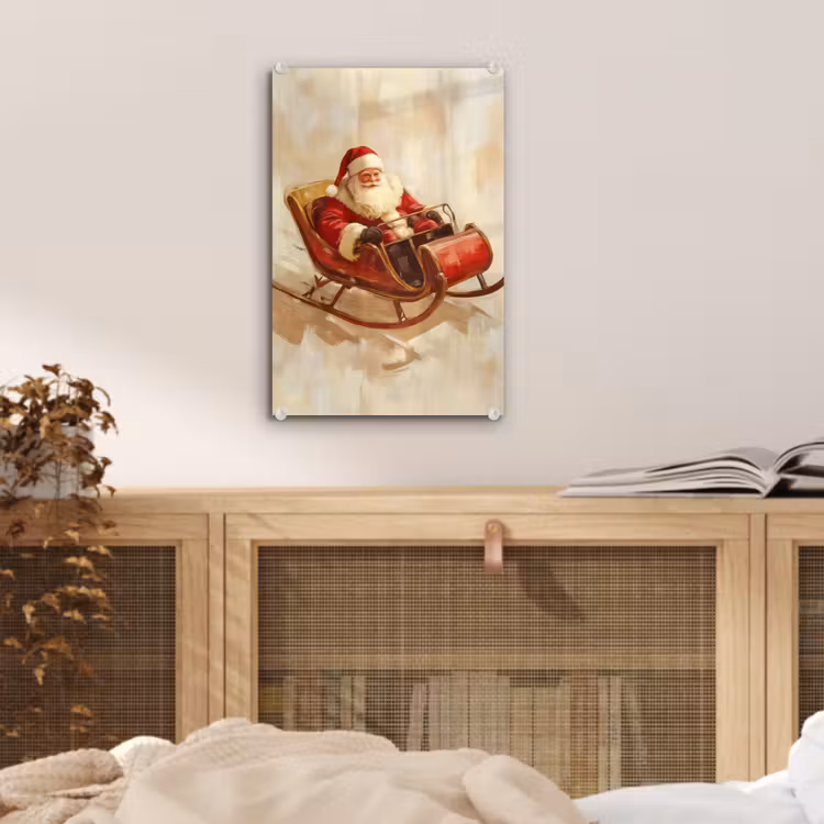 Glas schilderij - Kerst - Slee - Kerstman — 5