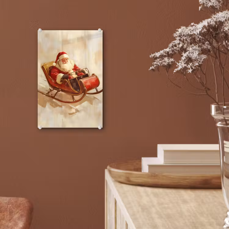 Glas schilderij - Kerst - Slee - Kerstman — 6
