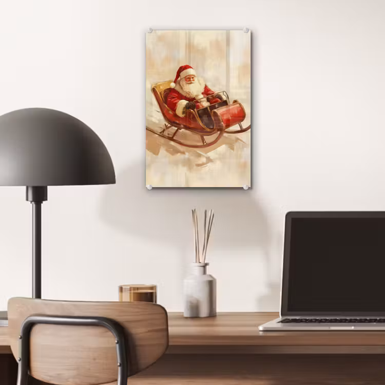 Glas schilderij - Kerst - Slee - Kerstman — 7