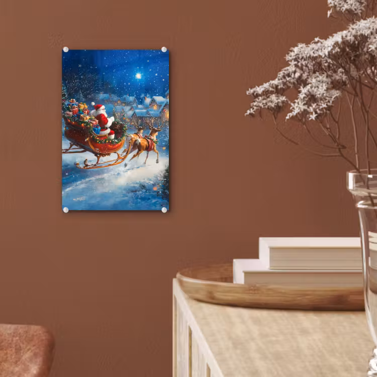 Glas schilderij - Kerstman - Rendier - Kerst - Sneeuw — 6