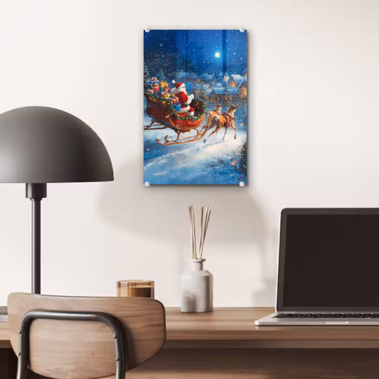 Glas schilderij - Kerstman - Rendier - Kerst - Sneeuw — 7