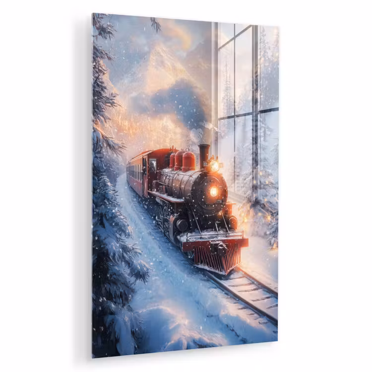 Glas schilderij - Kersttrein - Sneeuw - Winter - Kerst — 1