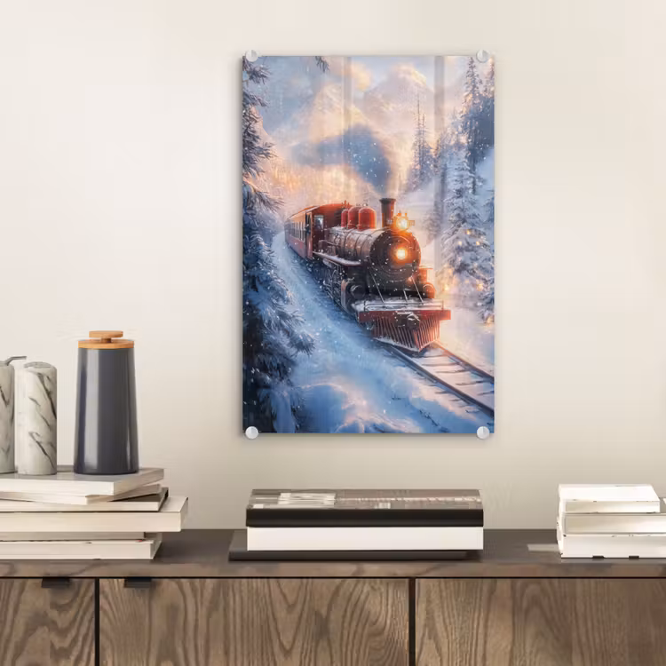 Glas schilderij - Kersttrein - Sneeuw - Winter - Kerst — 2