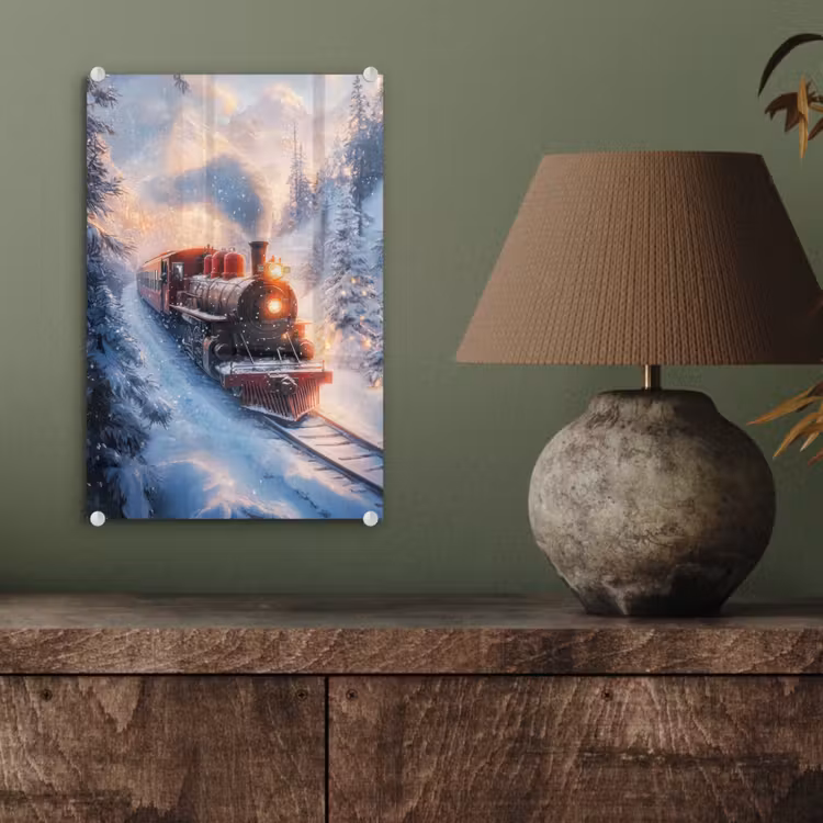 Glas schilderij - Kersttrein - Sneeuw - Winter - Kerst — 4