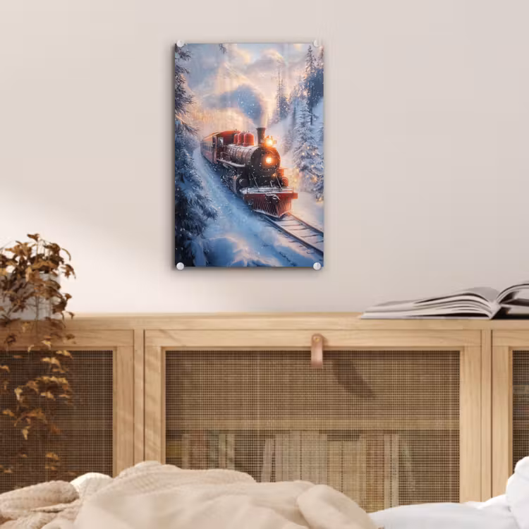 Glas schilderij - Kersttrein - Sneeuw - Winter - Kerst — 5