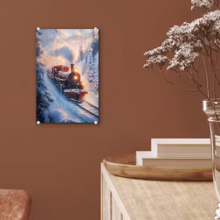 Glas schilderij - Kersttrein - Sneeuw - Winter - Kerst — 6