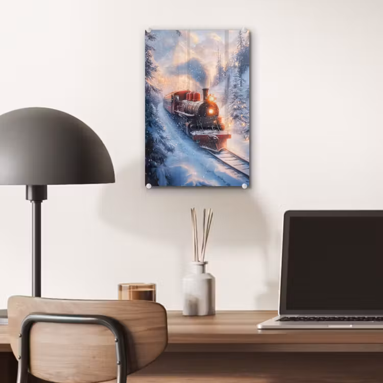 Glas schilderij - Kersttrein - Sneeuw - Winter - Kerst — 7
