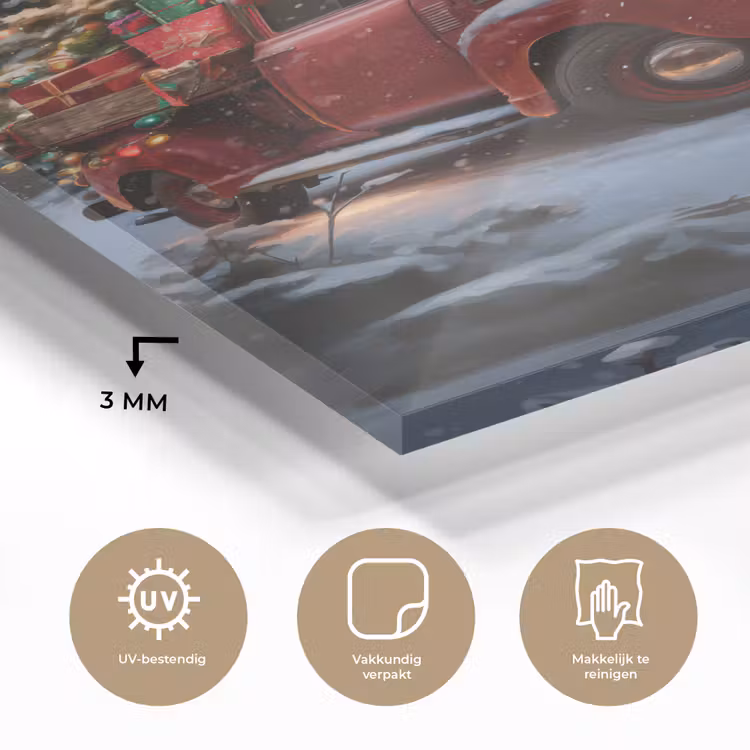 Glas schilderij - Kersttruck - Sneeuwbos - Rood — 3