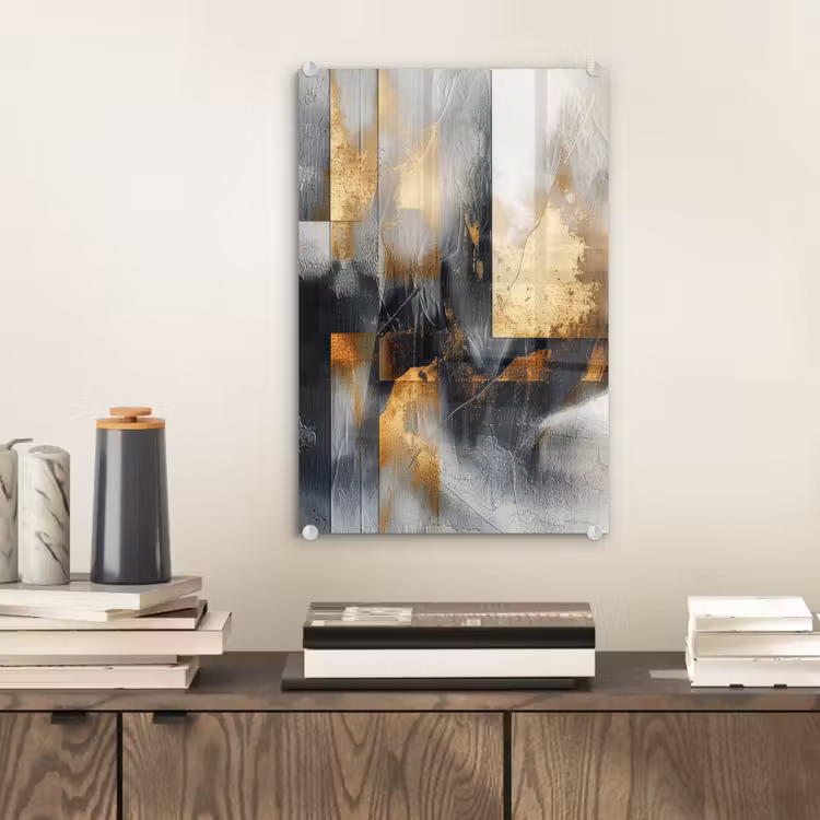 Glas schilderij - Kunst - Goud - Zilver - Abstract — 2
