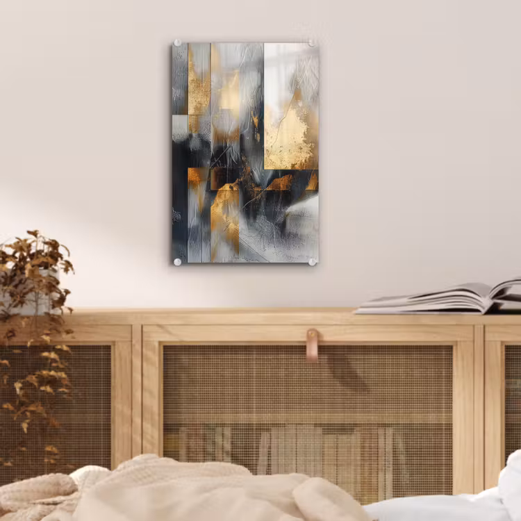 Glas schilderij - Kunst - Goud - Zilver - Abstract — 5