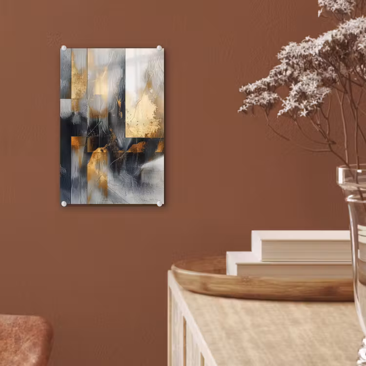 Glas schilderij - Kunst - Goud - Zilver - Abstract — 6