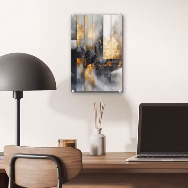 Glas schilderij - Kunst - Goud - Zilver - Abstract — 7