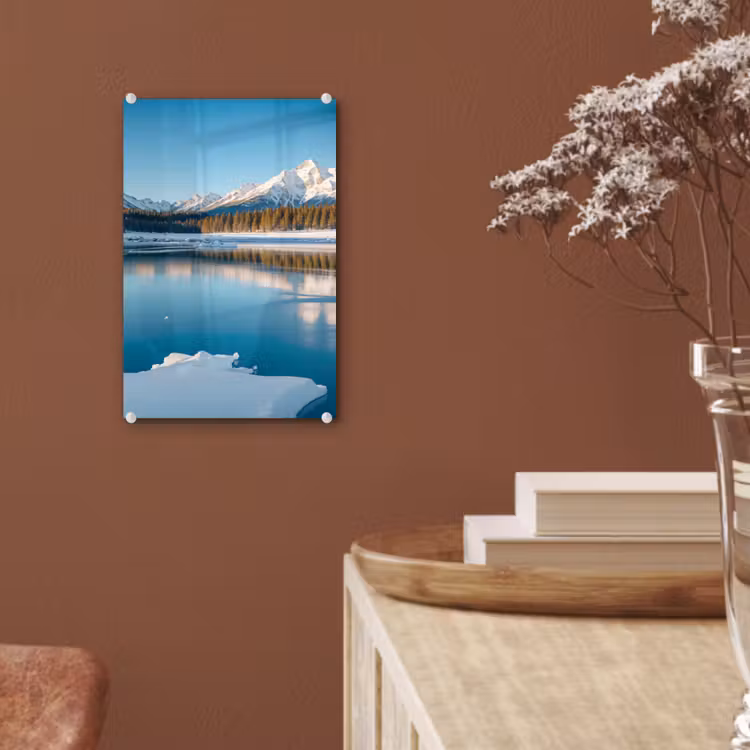 Glas schilderij - Landschap - Winter - Meer - Bergen - Uitzicht - IJs — 6