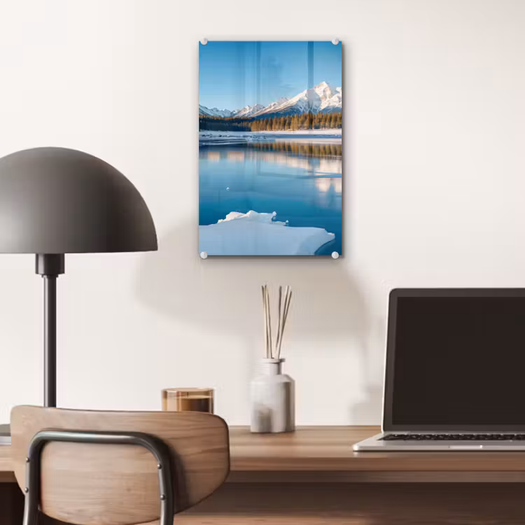 Glas schilderij - Landschap - Winter - Meer - Bergen - Uitzicht - IJs — 7