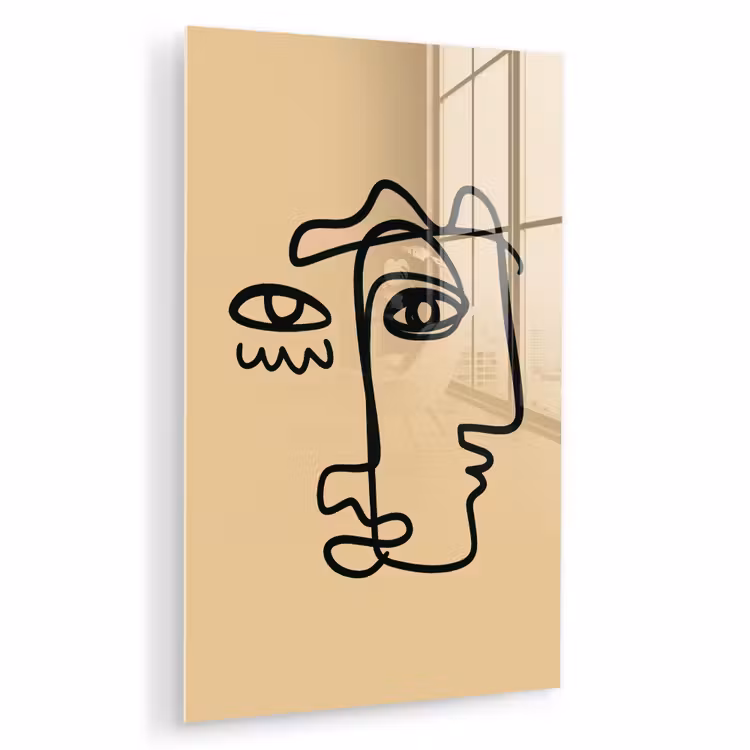 Glas schilderij - Overlappende profielen - Lichtbruin - Zwart — 1