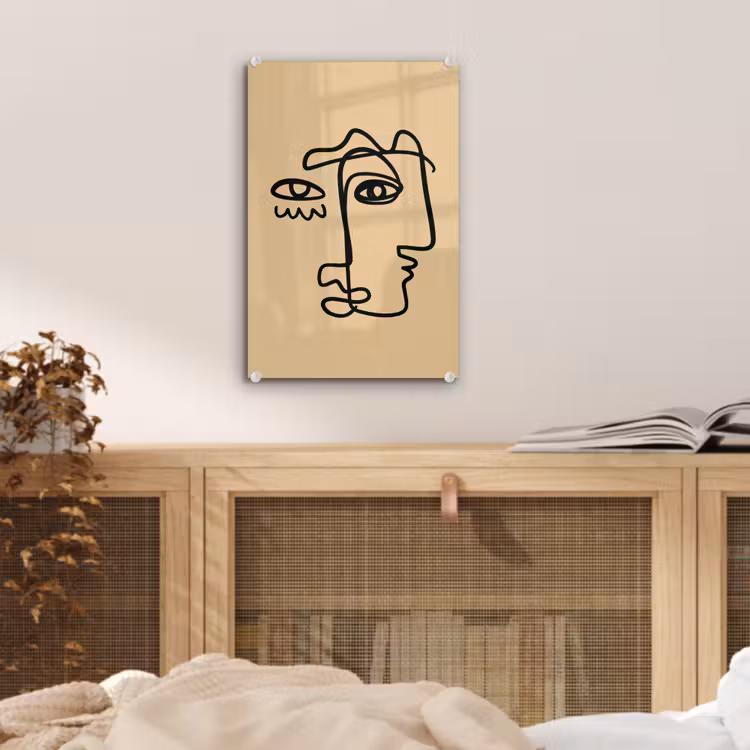 Glas schilderij - Overlappende profielen - Lichtbruin - Zwart — 5