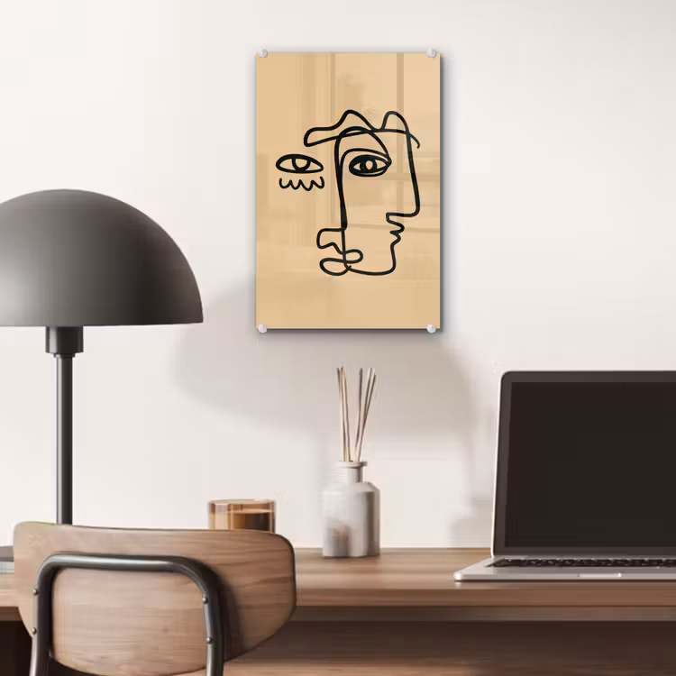 Glas schilderij - Overlappende profielen - Lichtbruin - Zwart — 7