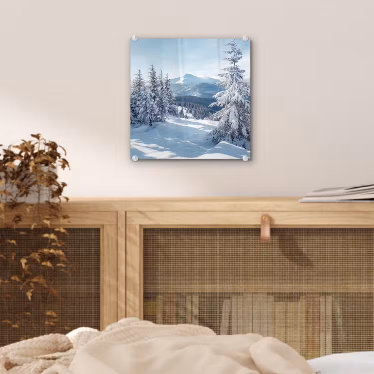 Glas schilderij - Sneeuw - Winter - Landschap - Bergen — 5