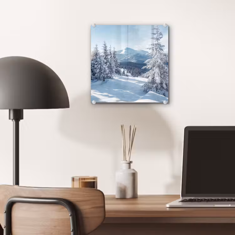 Glas schilderij - Sneeuw - Winter - Landschap - Bergen — 7