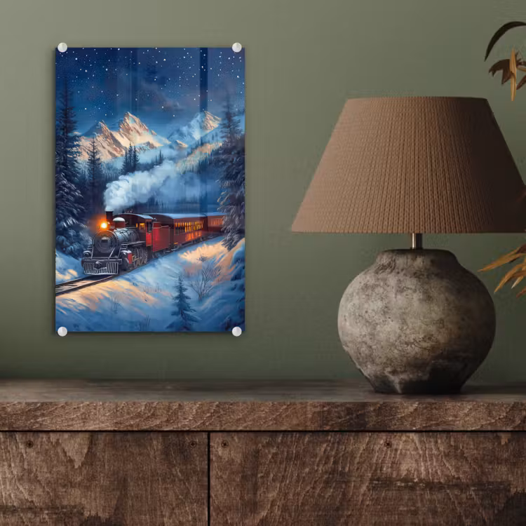 Glas schilderij - Trein - Kerst - Sneeuw - Kersttrein — 4