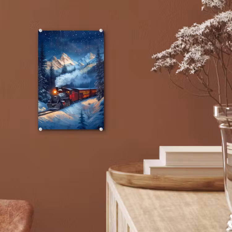 Glas schilderij - Trein - Kerst - Sneeuw - Kersttrein — 6