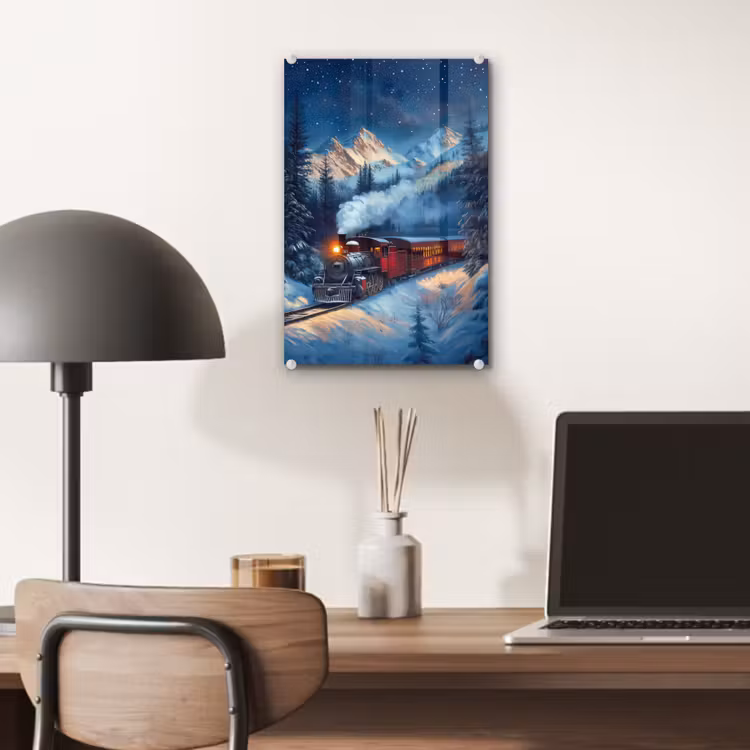 Glas schilderij - Trein - Kerst - Sneeuw - Kersttrein — 7