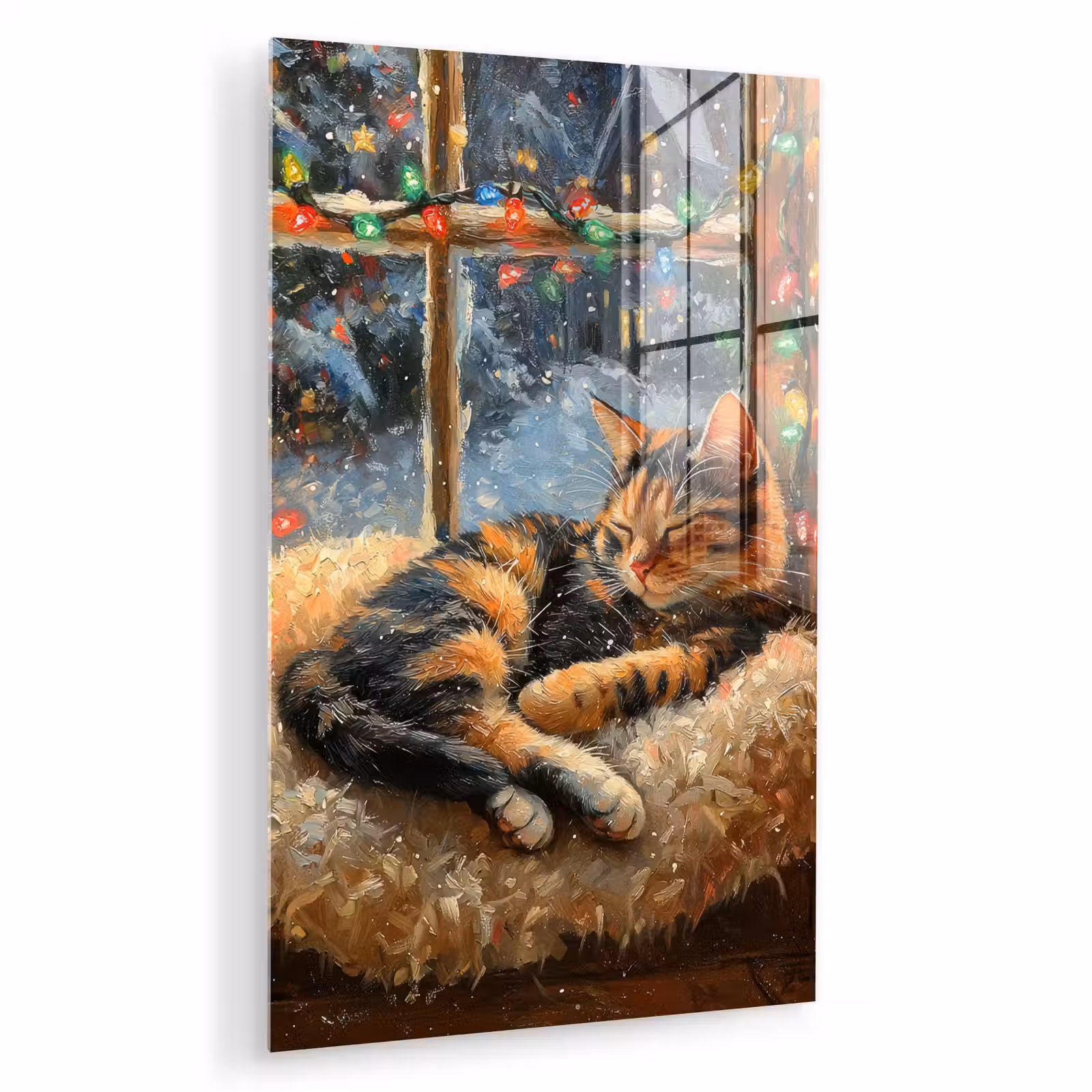 Glas schilderij - Kat - Kerst - Winter - Dier — 1