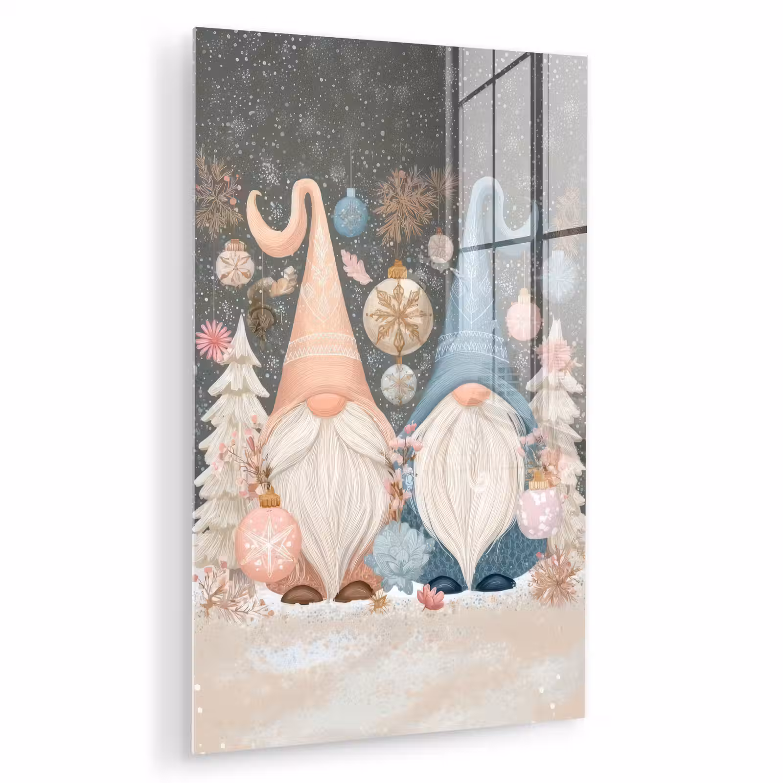 Glas schilderij - Kerst - Gnomen - Pastel — 1