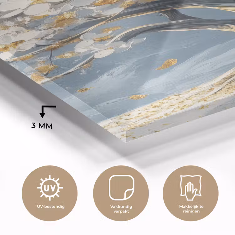 Glas schilderij - Boom - Winter - Levensboom - Modern - Goud — 3