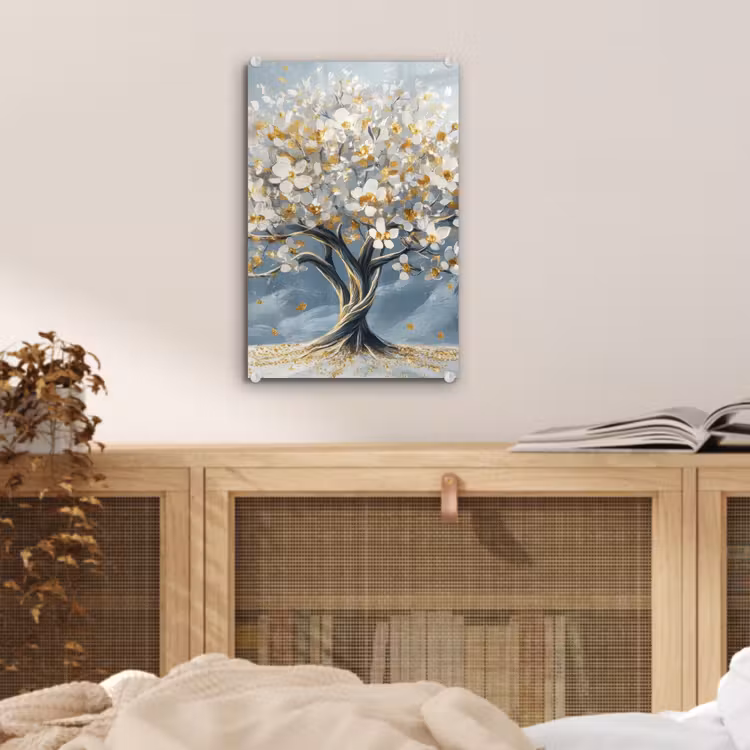 Glas schilderij - Boom - Winter - Levensboom - Modern - Goud — 5
