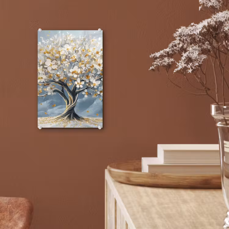 Glas schilderij - Boom - Winter - Levensboom - Modern - Goud — 6