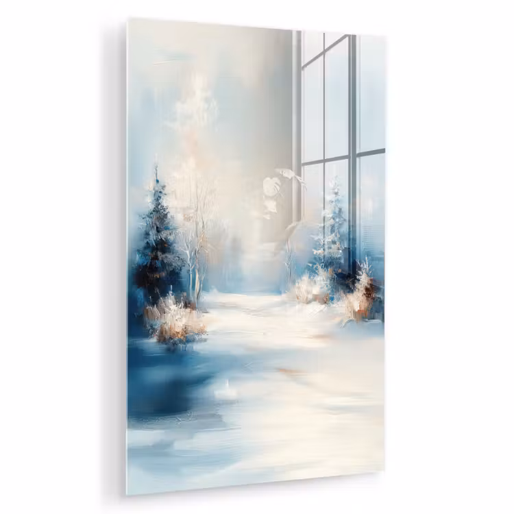 Glas schilderij - Bos - Winter - Natuur - Abstract - Sneeuw — 1