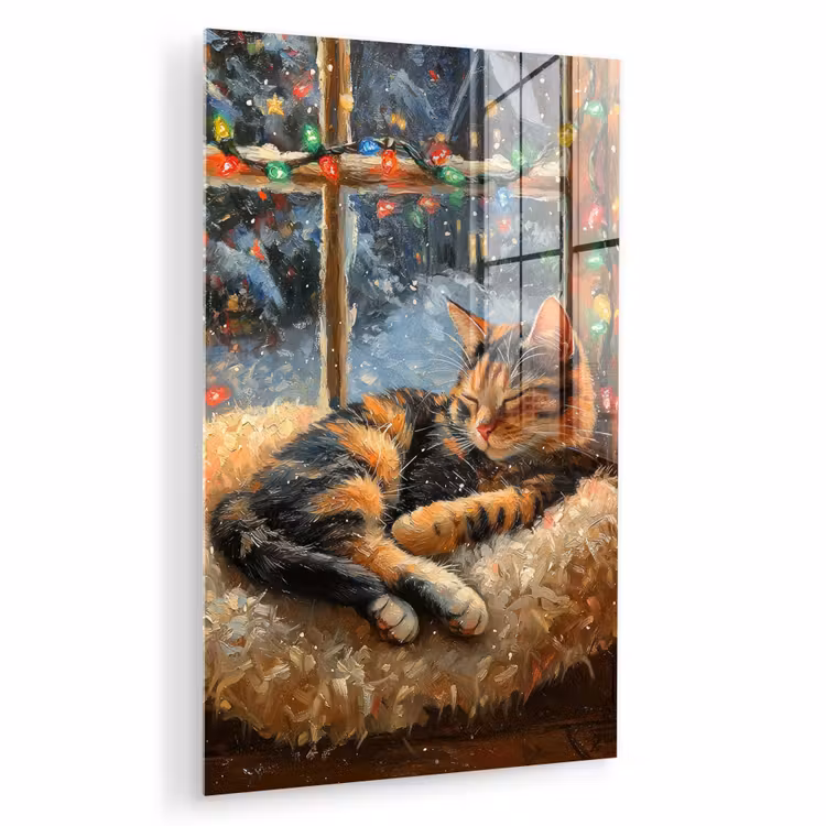 Glas schilderij - Kat - Kerst - Winter - Dier — 1